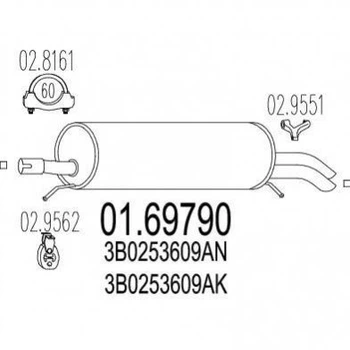 Глушник MTS 0169790 Volkswagen Passat; Skoda Superb 3B0253609AK, 3B0253609AN, 3B0253609C