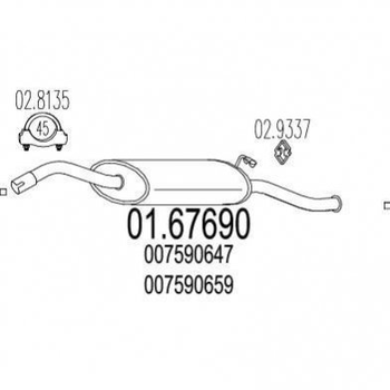 Глушник MTS 0167690 Skoda Felicia 007590659, 007590659B, 007590647