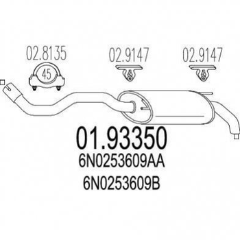 Глушник MTS 0193350 Volkswagen Polo 6N0253609AA, 6N0253609B, 6N0253609G