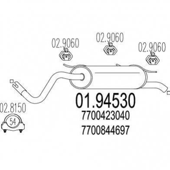 Глушник MTS 0194530 Renault Megane, Scenic 7700423040, 7700844697, 7700844699