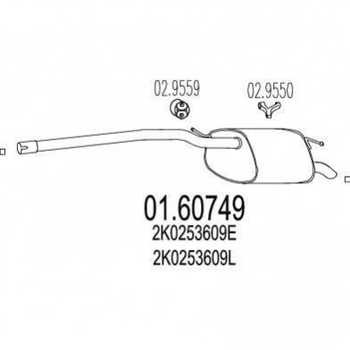 Глушник MTS 0160749 Volkswagen Caddy 2K0253609E, 2K0253609L