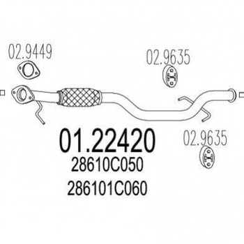 Труба глушника MTS 0122420 Hyundai Getz 286101C060, 28610C050