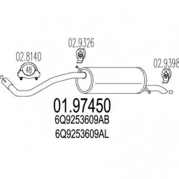 Глушник MTS 0197450 Skoda Fabia; Volkswagen Polo; Seat Cordoba 6Q9253609AB, 6Q9253609L, 6Q9253609BB