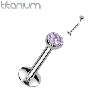 Серьга лабрет из титана для пирсинга уха, губ Spikes TIL03L-16063-TZ с кристаллом (1.2мм; 6мм; Цвет: Лавандовий)