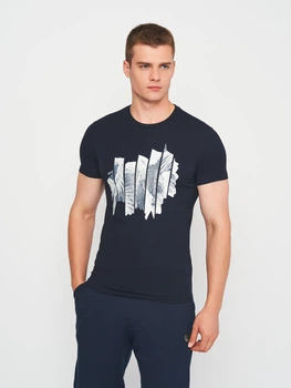 Футболка хлопковая длинная мужская Emporio Armani 10558.30 S Темно-синяя