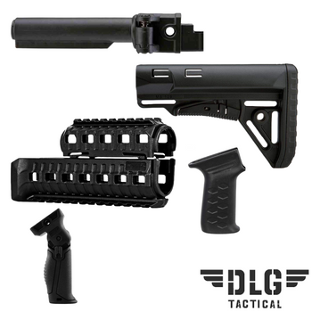 Обвес тюнинг на АК DLG Tactical Mil-Spec комплект : приклад адаптер складной цевье Picatinny ручка переноса огня складная пистолетная рукоятка
