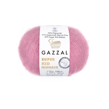 Пряжа gazzal super kid mohair/газзал супер кід мохер 64412 рожевий