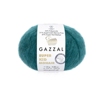 Пряжа gazzal super kid mohair/газзал супер кід мохер 64425 зелений петроль