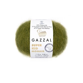 Пряжа gazzal super kid mohair/газзал супер кід мохер 64402 хакі