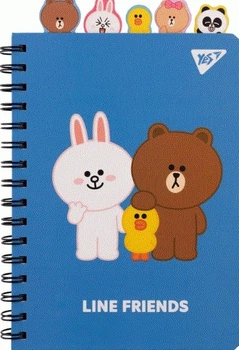 Блокнот Yes Line Friends А5 подвійна спіраль з фігурними роздільниками 80 аркушів Лінія