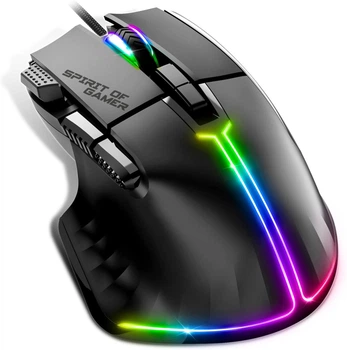 Дротова комп'ютерна ігрова миша Spirit Of Gamer 12800 DPI RGB з 8 програмованими кнопками, включаючи 1 Rapid Fire. Чорна