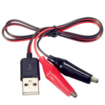 USB адаптер с зажимами типа крокодил прищепки для зарядки АКБ 60 см (0470)