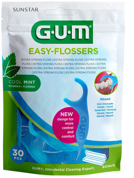 Зубна нитка з ниткою Gum Sunstar Easy Flossers Cool Mint Vit-E Fluor 30 шт (7630019903783)