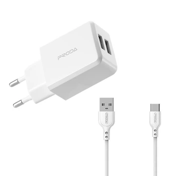 Адаптер сетевой PRODA Type-C cable Linshy Pro PD-A22 |2USB, 2.1A| белый