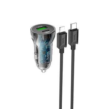 Адаптер автомобільний Hoco Type-C to Lightning CableTransparent Discovery Edition dual port Z47A |1USB/1Type-C, QC/PD, 30W/3A| Колір Transparent-Black