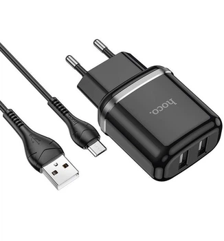 Адаптер сетевой HOCO Type-C cable Aspiring dual Port charger set N4 |2USB, 2.4A| (Safety Certified) черный