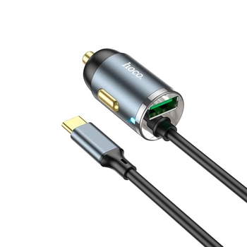 Адаптер автомобильный Hoco Type-C Cable Car charger NZ7 |1USB, 20W/3A, PD/QC| серый
