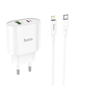 Адаптер сетевой Hoco Type-C to Lightning Cable Lineal C95A |1USB/1Type-C, PD/QC, 20W/3A| белый