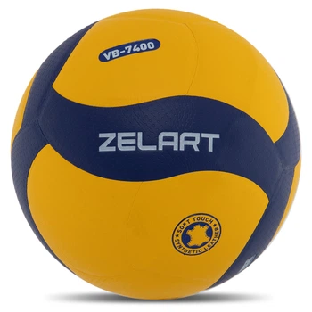 М'яч волейбольний ZELART VB-7400 №5 PU клеєний жовтий-синій