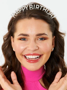 Обруч happy birthday зі стразами з днем народження Honey Fashion Accessories сріблястий (12-68)