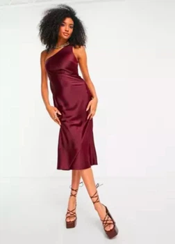 Платье вечернее однотонное на одно плече Asos Бордовое 10933 S (42)