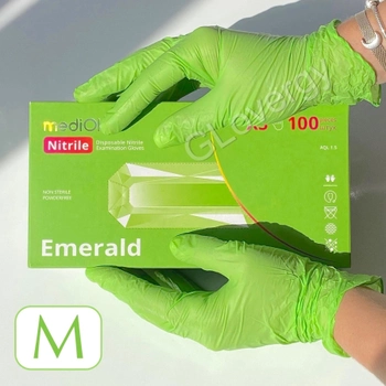 Рукавички нітрилові Mediok Emerald розмір M зеленого кольору 100 шт