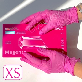 Перчатки нитриловые Mediok Magenta размер XS ярко розового цвета 100 шт