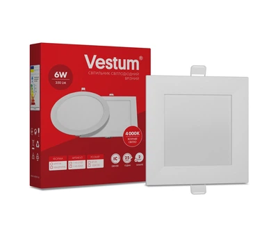 Светильник LED врезной квадратный Vestum 6W 4000K 220V 1-VS-5202