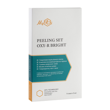 Осветляющий пилинг набор для лица от пигментации Эксперт сияния Myidi Peeling SET OXY-R BRIGHT, 9 саше х 5 мл (4820096238325)