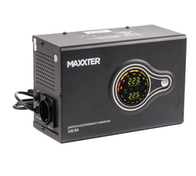 UPS із правильною синусоїдою Maxxter MXHIPSW500 500VA 300Вт, LCD, 12V під зовнішній АКБ, заряд 10А