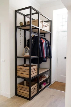 Дизайнерская Напольная вешалка в стиле Loft Design 120x40x180h Черный/Дерево ATL371