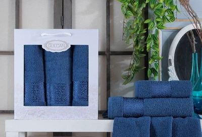 Набор из 3-х махровых полотенец Gulcan. Ornament blue-50х90+50х90+70х140 (3 предмета)