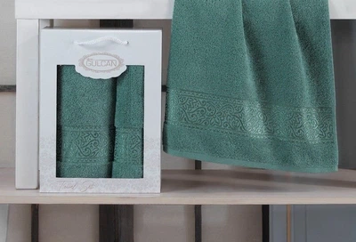 Набір з 2-х махрових рушників Gulcan. Ornament green-50х90-70х140 (2 шт)