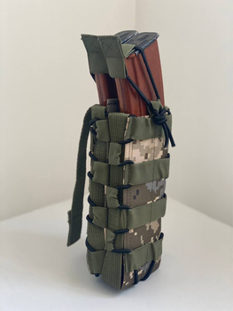 Підсумок для 2 магазинів до кулемету РКК відкритого типу M-KET Піксель подвійний військовий штурмовий тримач із пластиковими вставками на MOLLE