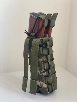 Підсумок для 2 магазинів до кулемету РКК відкритого типу M-KET Піксель подвійний військовий штурмовий тримач із пластиковими вставками на MOLLE