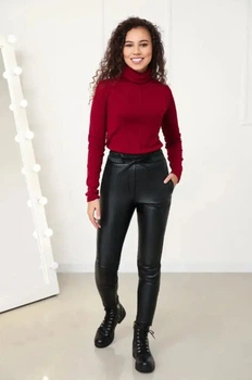 Теплые женские штаны Fashion из экокожи на меху 54 черный