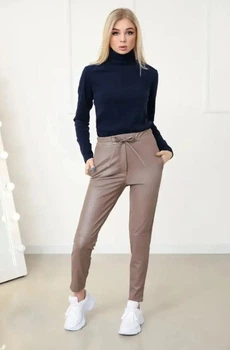 Теплые женские штаны Fashion из экокожи на меху 48 мокко
