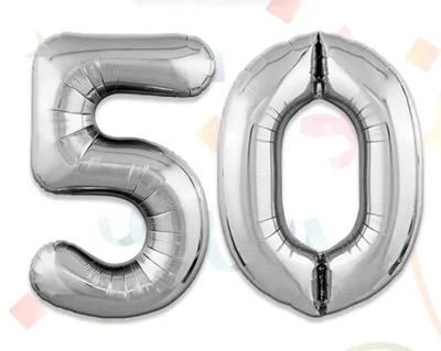 Фольговані цифри 50 срібло, повітряні кульки 70 см 32" Китай набір на 50 років