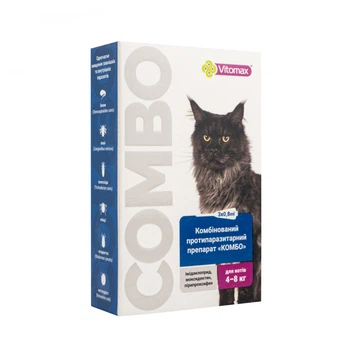 Капли COMBO Vitomax от экто- и эндо-паразитов на холку для котов 4-8 кг, 0,8 мл (3 пипетки)