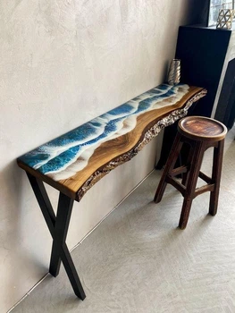 Дизайнерская Барная стойка из натурального дерева Loft Design 140х40х80h Черный / Дерево ATL1363