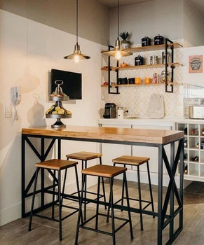 Дизайнерская Барная стойка из натурального дерева Loft Design 140х40х120h Черный / Дерево ATL647