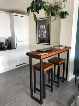 Дизайнерська Барна стійка з натурального дерева Loft Design 120х40х120h Чорний / Дерево ATL303