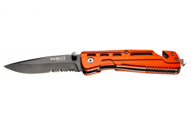 Универсальный складной нож с фиксатором и чехлом Neo Tools 63-026 110г Оранжевый