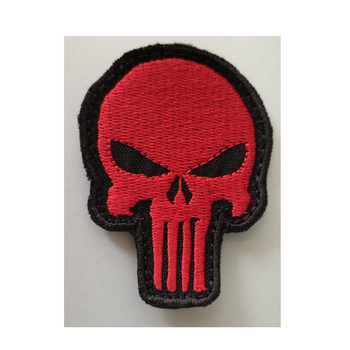 Шеврон патч черепа карателя Панішер (Punisher) на липучці розмір 70x52 мм червоно-черний