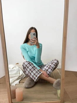 Піжама (лонгслів + штани) PajamaLook Mint Monerika XS м'ятно-коричнева