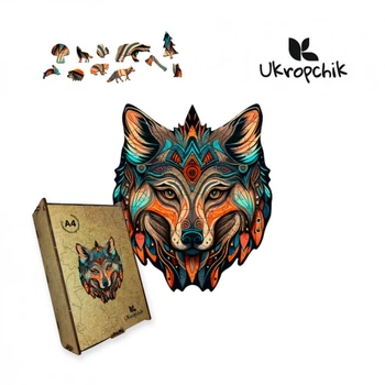 Пазл Ukropchik деревянный племенный волк size - M в коробке с набором-рамкой (Tribal Wolf A4)