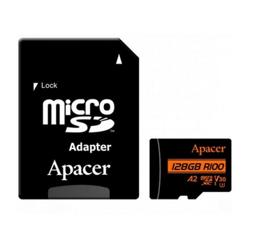Карта памяти microSDXC Apacer A2 128Gb class 10 V30 (R100MB/s, W80MB/s) +SD-адаптер AP128GMCSX10U8-R