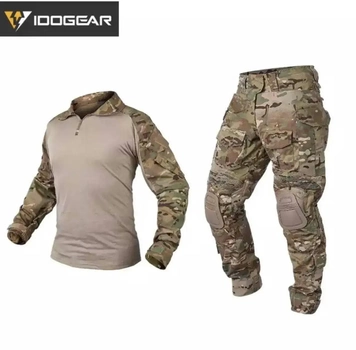 Мужской летний камуфляжный тактический костюм IDOGEAR G3(убакс+штаны) мультикам с наколенниками
