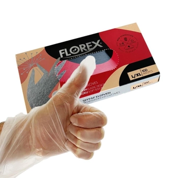 Одноразові рукавички FLOREX, прозорий L/XL, 100 шт. Reflex