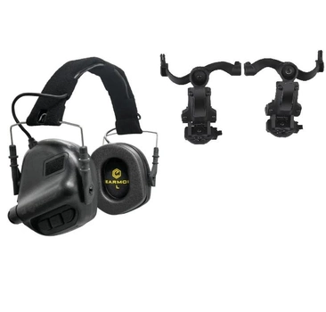 Тактичні навушники Earmor М31 + кріплення на шолом OPS Core чебурашка Чорний (900892) Kali